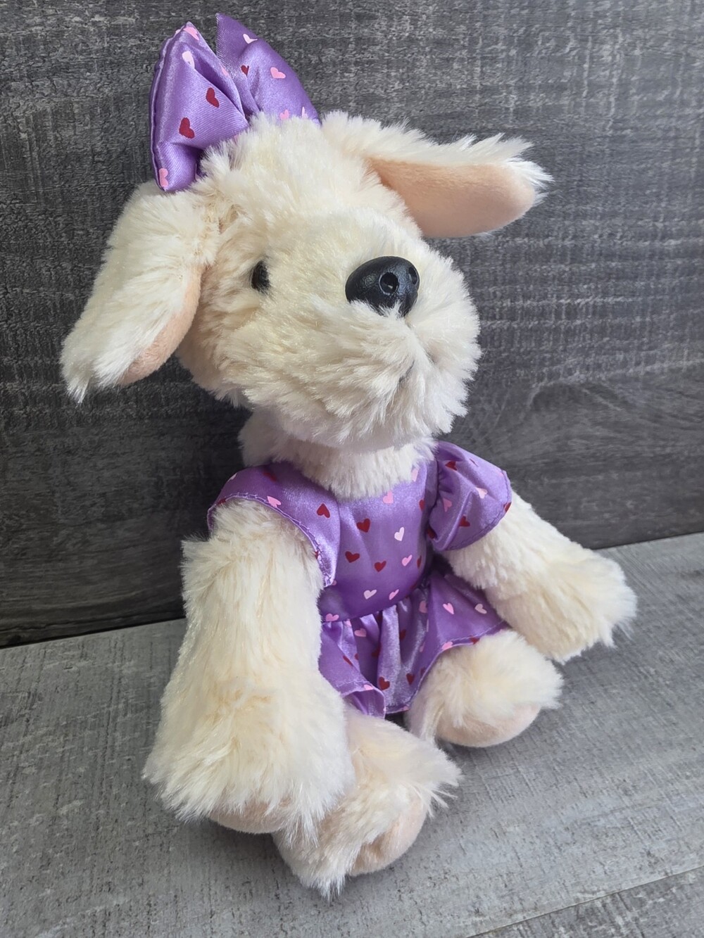 Target Plush White Puppy Dog 9" Purple Heart Bow & Dress Fluffy Stuffed g60